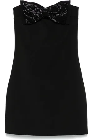 Self-Portrait Kjole, Dame, Sort, S, Polyester, Sort Bandeau Kjole med Rhinestone Sløjfe