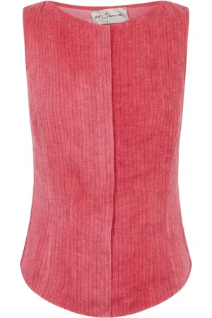 Cortana Top, Dame, Lyserød, L, Linned, Linen Vest i Stribet Maltinto