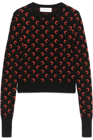 Marine Serre Strik, Dame, Sort, S, Uld, Moon Jacquard Sweater