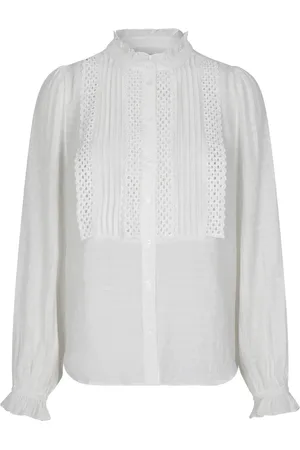 Lollys Laundry Bluser & Skjorter, Dame, Hvid, M, Uld, Delikat Hvid Skjorte med Blondedetaljer
