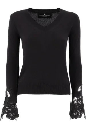 ERMANNO SCERVINO Strik, Dame, Sort, S, Cashmere, V-hals sweater