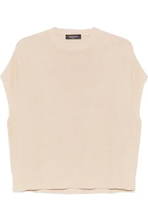 Fabiana Filippi Strik, Dame, , L, Crew Neck Sweater med Sequin-detaljer