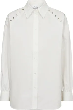 Co`Couture Bluser & Skjorter, Dame, Hvid, L, Uld, Eyelet Skjorte med Flotte Skulderdetaljer