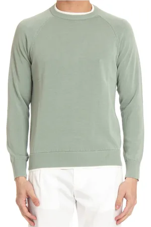 ELEVENTY Strik, Herre, Grøn, L, Bomuld, Grøn Raglan Sweater i Bomuld