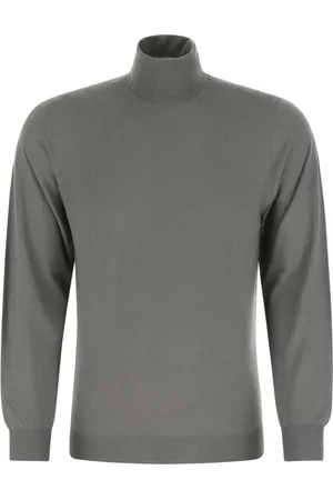 FEDELI Strik, Herre, Grå, 2XL, Uld, Grå uld turtleneck sweater