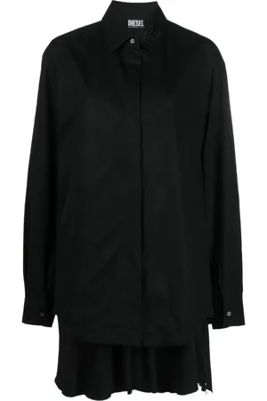 Diesel Bluser & Skjorter, Dame, Sort, 2XS, Bomuld, Casual Langærmet Sort Bomuldsskjorte