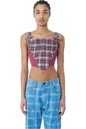 Vivienne Westwood Top, Dame, Flerfarvet, M, Bomuld, Mesh Check Corsage med Sweetheart Neckline