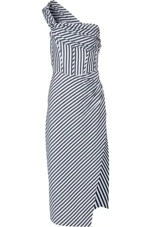 Carolina Herrera Kjole, Dame, Flerfarvet, XS, Uld, Stribet One-Shoulder Corset Kjole