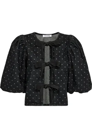 Co`Couture Bluser & Skjorter, Dame, Sort, XS, Bomuld, Sort Prikket Blusejakke med Sløjfe