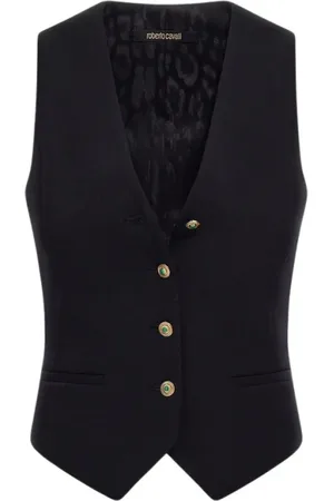 Roberto Cavalli Jakke, Dame, Sort, 2XS, Uld, Quiltet Ærmeløs Vest med Knaplukning og Slim Fit