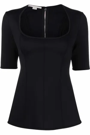 Stella McCartney Bluser & Skjorter, Dame, Sort, 3XS, Tyl, Firkantet Hals Kortærmet Top