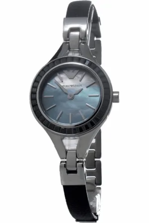 Emporio Armani Tilbehør, Dame, Grå, ONE SIZE, Læder, Grå Læder Dame Quartz Ur