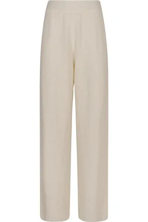 Fabiana Filippi Bukser, Dame, Hvid, S, Linned, Sequin-besatte strikkede linnedbukser