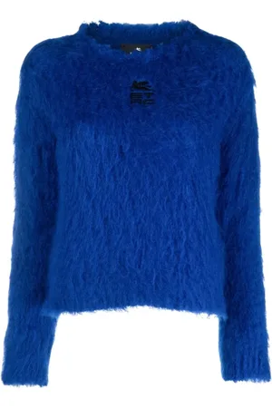 Etro Strik, Dame, Blå, M, Uld, Broderet Logo Langærmet Jumper