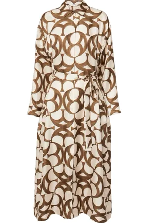 Max Mara Kjole, Dame, Brun, L, Uld, Silkekjole med slående print