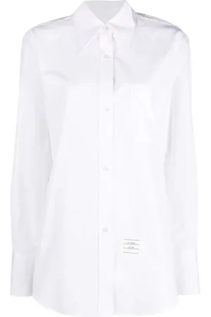 Thom Browne Bluser & Skjorter, Dame, Hvid, XS, Bomuld, Overdrevet Easy Fit Point Collar Skjorte