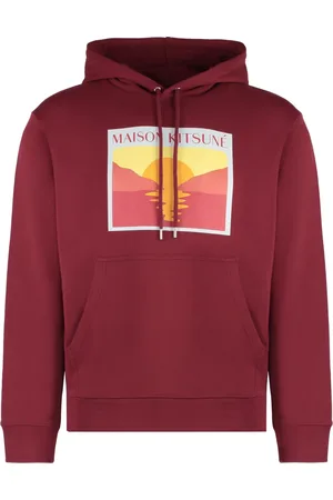 Maison Kitsuné Sweathshirts & Hoodies, Herre, Rød, XL, Bomuld, Ribbet Bomulds Hættetrøje