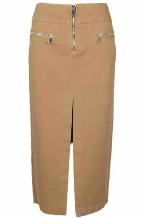 Dondup Nederdel, Dame, Brun, M, Bomuld, Lang Slim Fit Cady Nederdel med Slidser