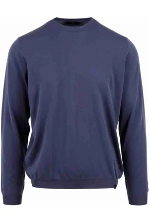 FAY Sweathshirts & Hoodies, Herre, Blå, 2XL, Uld, Stilfuld strikket sweater