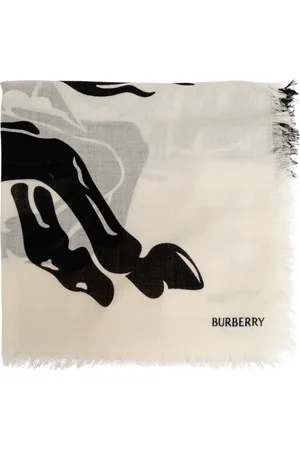 Burberry Tilbehør, unisex, Hvid, ONE SIZE, Uld, EKD Motif Frayed-Edge Scarf