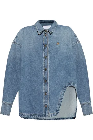 The Attico Bluser & Skjorter, Dame, Blå, XS, Uld, Blå Broderet Skjorte med Knaplukning