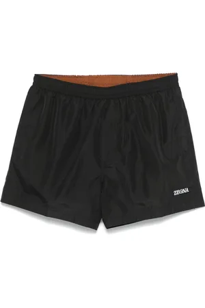 Ermenegildo Zegna Badetøj, Herre, Sort, 2XL, Uld, Logo-Print Badeshorts