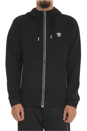 EA7 Sweathshirts & Hoodies, Herre, Sort, L, Premium Shield stretch viscose-blend hættetrøje med lynlås