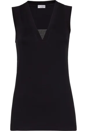 Brunello Cucinelli Top, Dame, Sort, XS, Bomuld, Ribstrikket Jersey Top