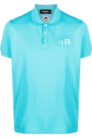 Dsquared2 Top, Herre, Blå, 2XL, Bomuld, Icon Printet Polo Shirt