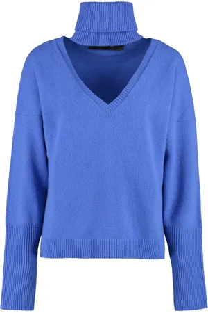 FEDERICA TOSI Strik, Dame, Blå, 2XS, Uld, Aftagelig Krave Uld Cashmere Sweater