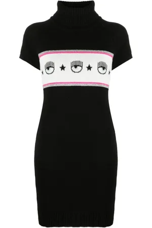 Chiara Ferragni Kjole, Dame, Sort, L, Uld, Maxi Logomania Kjole