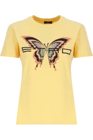 Etro Top, Dame, Gul, M, Bomuld, Bomulds T-shirt med Logo Broderi