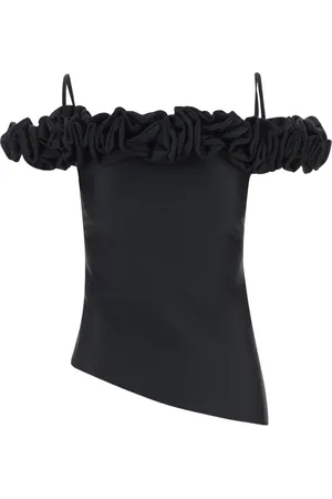 COPERNI Top, Dame, Sort, XS, Uld, Stretch Jersey Top med Flæser