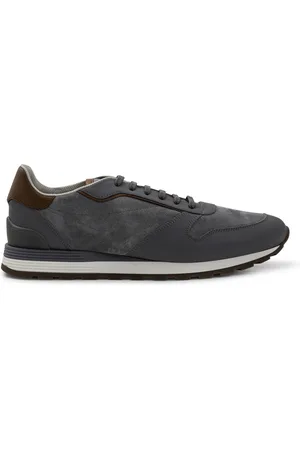 Brunello Cucinelli Sko, Herre, Grå, 42 1/2 EU, Læder, Grå Læder Sneakers med Paneler