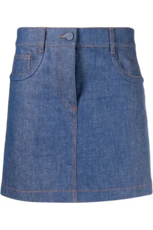 Fendi Nederdel, Dame, Blå, S, Denim, Denimnederdel med præget logo