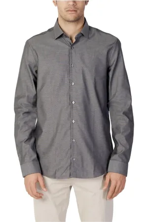 Calvin Klein Skjorte, Herre, Grå, 5XL, Bomuld, Gråmeleret Casual Skjorte