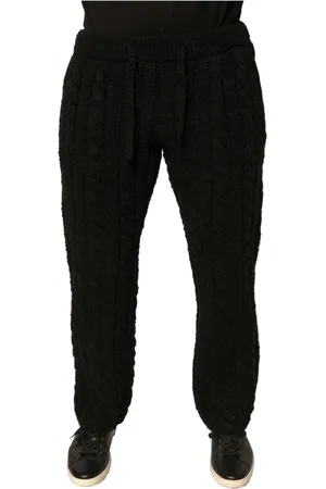 Dolce & Gabbana Bukser, Herre, Sort, XS, Uld, Luksus Uldstrik Bukser