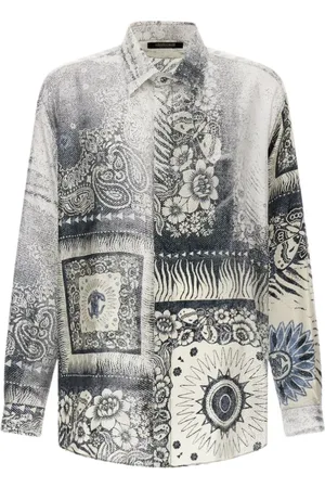Roberto Cavalli Skjorte, Herre, Flerfarvet, XL, Blå Bandana Print Skjorte Made in Italy