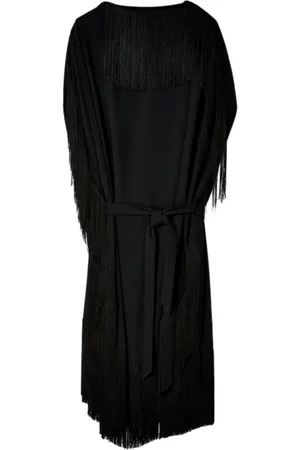 Maison Margiela Kjole, Dame, Sort, ONE SIZE, Polyester, Frynse Detalje Bådhals Kjole