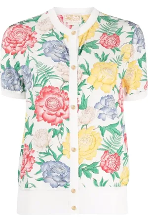 Salvatore Ferragamo Strik, Dame, Hvid, XS, Bomuld, Blomstret Cardigan med Knapper