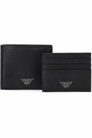 Emporio Armani Tilbehør, Herre, Sort, ONE SIZE, Læder, Sort Læder Punge og Kortholdere Sæt