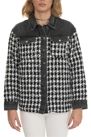 Liu Jo Jakke, Dame, Sort, M, Polyester, Houndstooth Blusejakke med Jeansdetaljer
