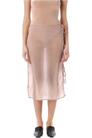 Low Classic Nederdel, Dame, Lyserød, M, Uld, Rosa Semi-Gennemsigtig Midi Nederdel med Knapper