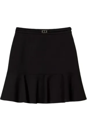 Twin-Set Nederdel, Dame, Sort, XS, Polyester, Sort Mininederdel med Rynkekant