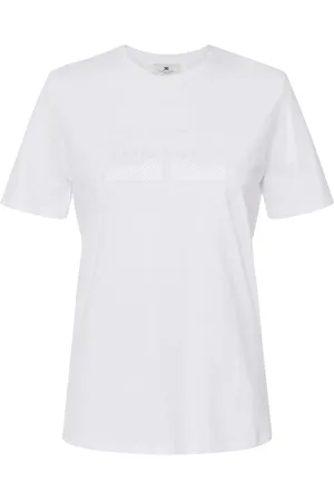 Elisabetta Franchi Top, Dame, Hvid, XS, Bomuld, Jersey T-shirt med broderet logo og rhinsten