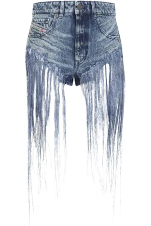 Diesel Shorts, Dame, Blå, W26, Denim, Denimshorts med frynser