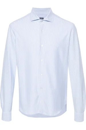 FEDELI Skjorte, Herre, Blå, 4XL, Bomuld, Stribet Cotton Stretch Skjorte