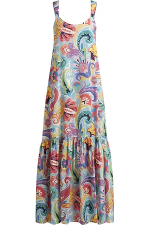 Etro Kjole, Dame, Flerfarvet, S, Bomuld, Clear Blue Floral Paisley Maxi Kjole