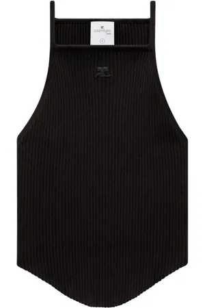Courrèges Top, Dame, Sort, L, Ribstrikket Ærmeløs Top