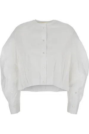 TELA Bluser & Skjorter, Dame, Hvid, M, Bomuld, Hvid Mandarin Krave Skjorte med Pence Detaljer
